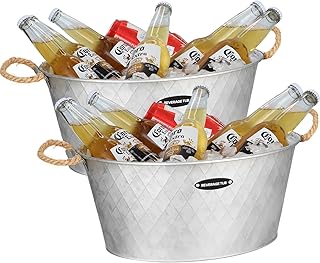 iHoo Galvanized Tub, Beverage Bucket with Handles, 2 Pcs Large Ice Buckets for Parties
