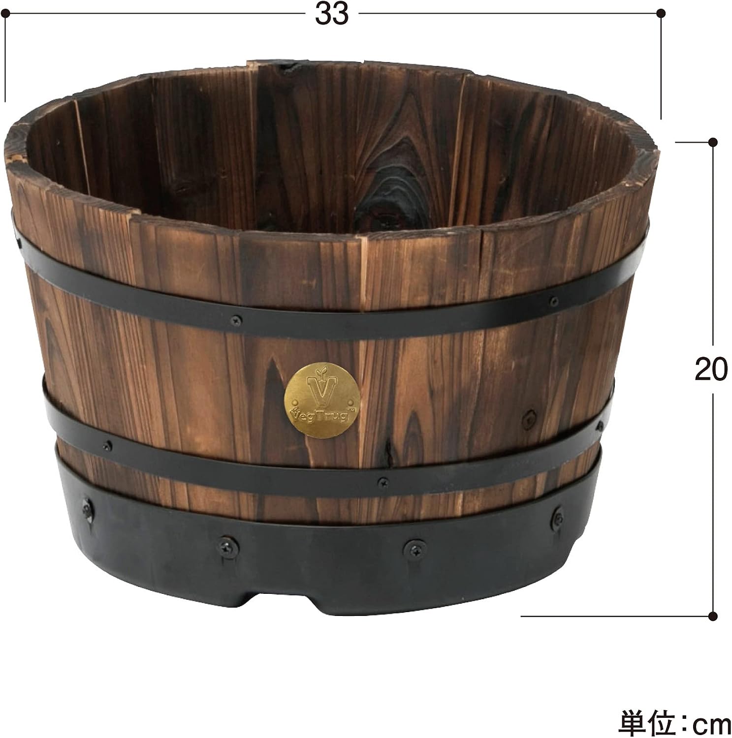 Takasho PPW-01MN Wood Barrel Planter Shallow Type M Depth 13 x Height 7.9 x Width 13.0 inches (33 x 20 x 33 cm), Brown