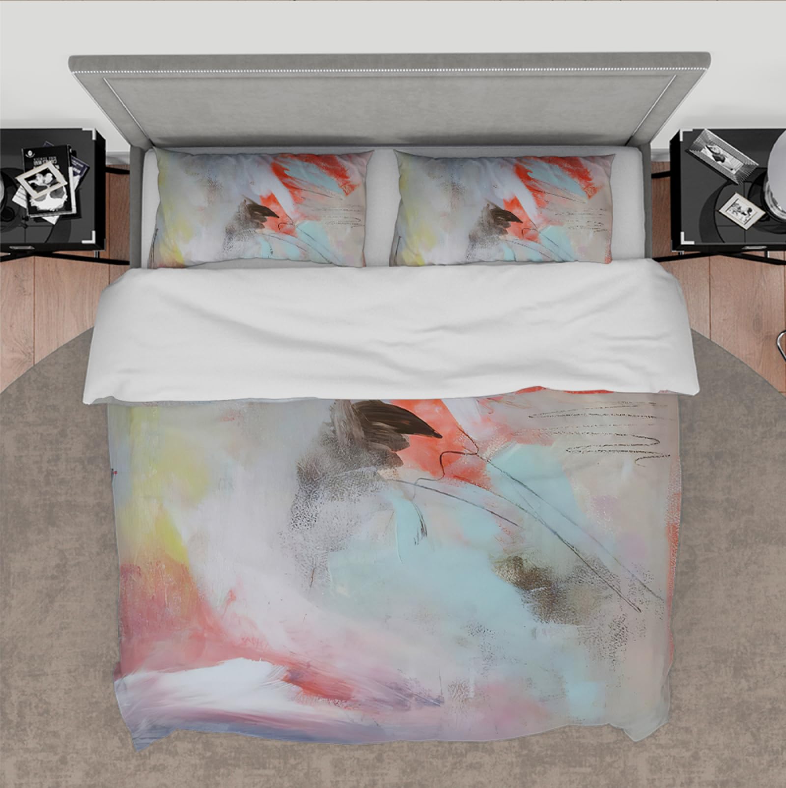 Set de Lujo Funda de Edredón 3 Piezas Estilo de Tinta de Impresión 3D Textura Ligera Ultra Suave Juego de Ropa de Cama de Dormitorio con 2 Almohadas Shams 4 Lazos Cremallera 160 x 200 cm