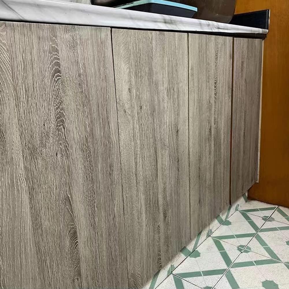 Self Adhesive Vinyl Film Retro Wood Look Furniture Sticker Paper Wallpaper for Kitchen Cabinets Shelves Cupboard Table Desk Countertop Walls Furniture Crafts Removable Waterproof 40CMX2.5M (Grey Oak)