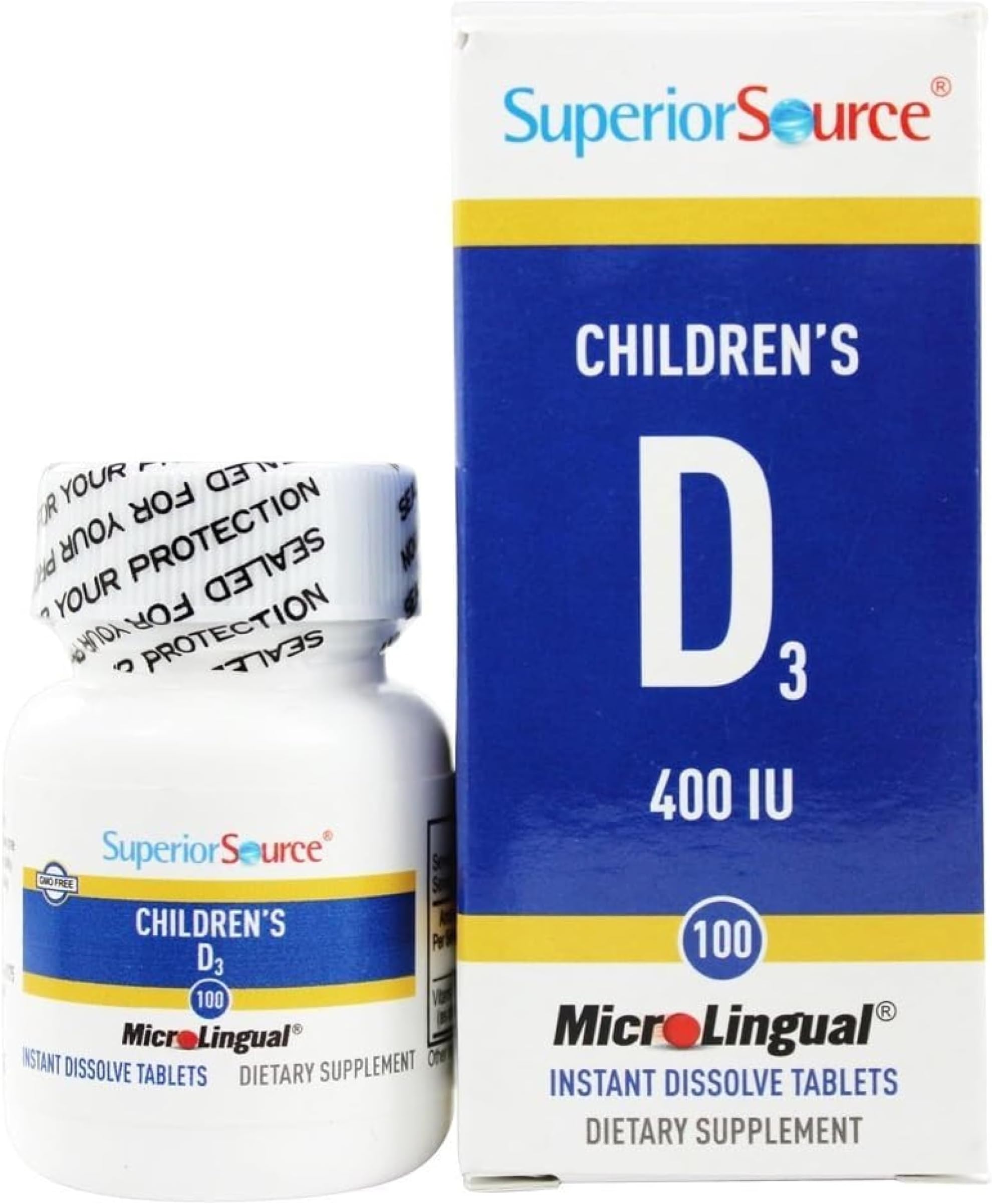 Children's Vitamin D3 400 IU - Teeth, Bone & Immune Support Supplement for Kids - Non-GMO - 100 MicroLingual Dissolvable Tablets
