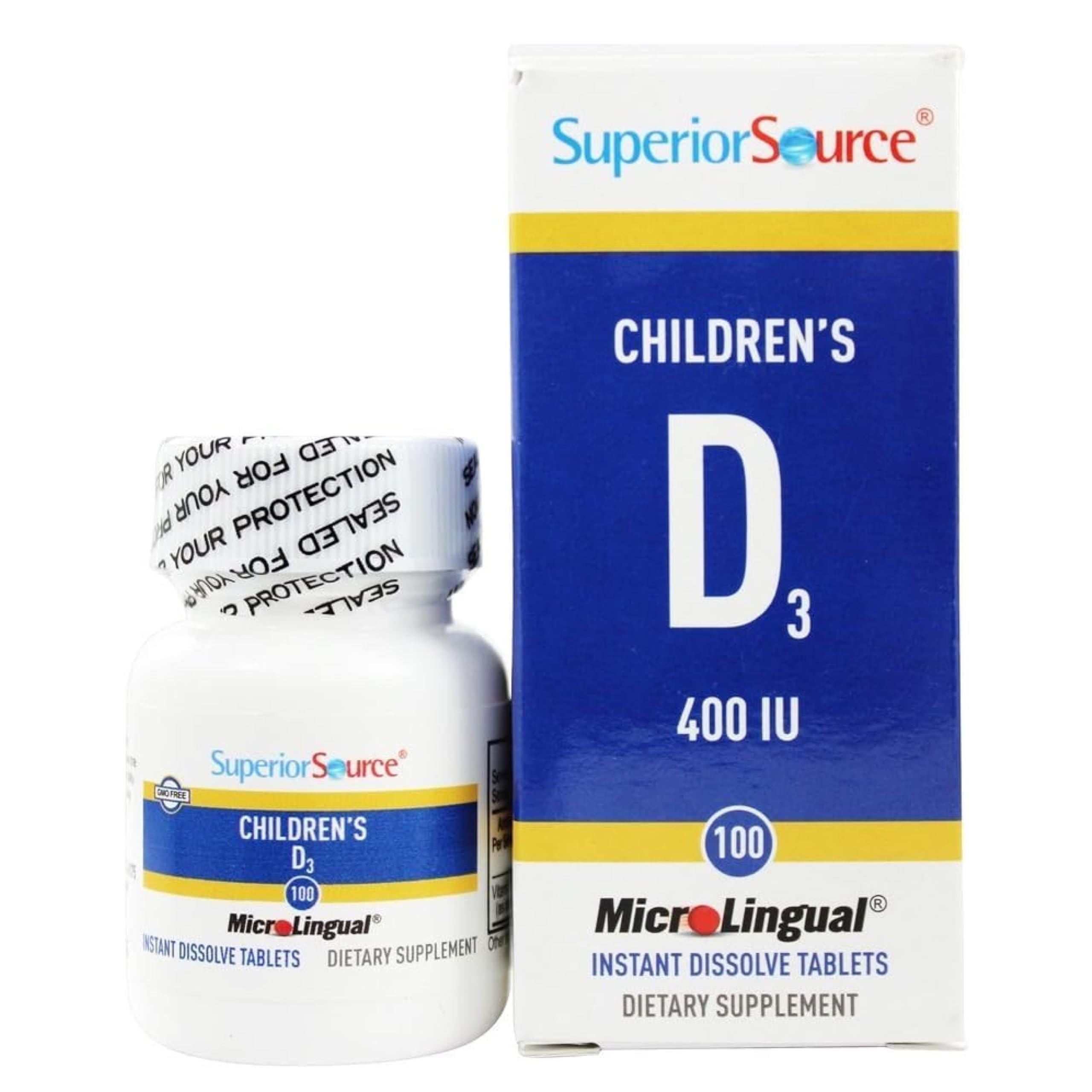 Children's Vitamin D3 400 IU - Teeth, Bone & Immune Support Supplement for Kids - Non-GMO - 100 MicroLingual Dissolvable Tablets