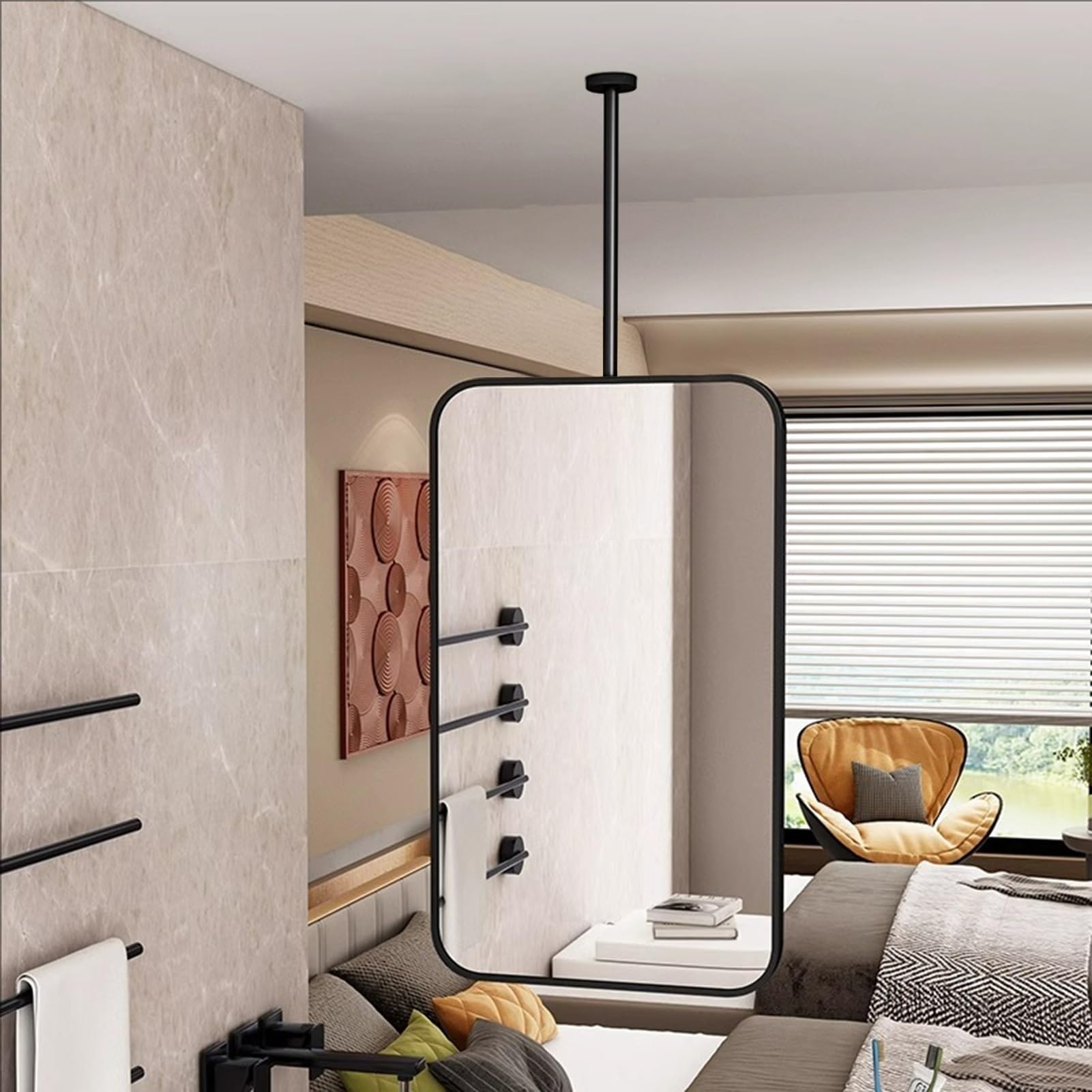 Miroir rectangulaire noir de coiffeuse montage plafond 50x60 cm