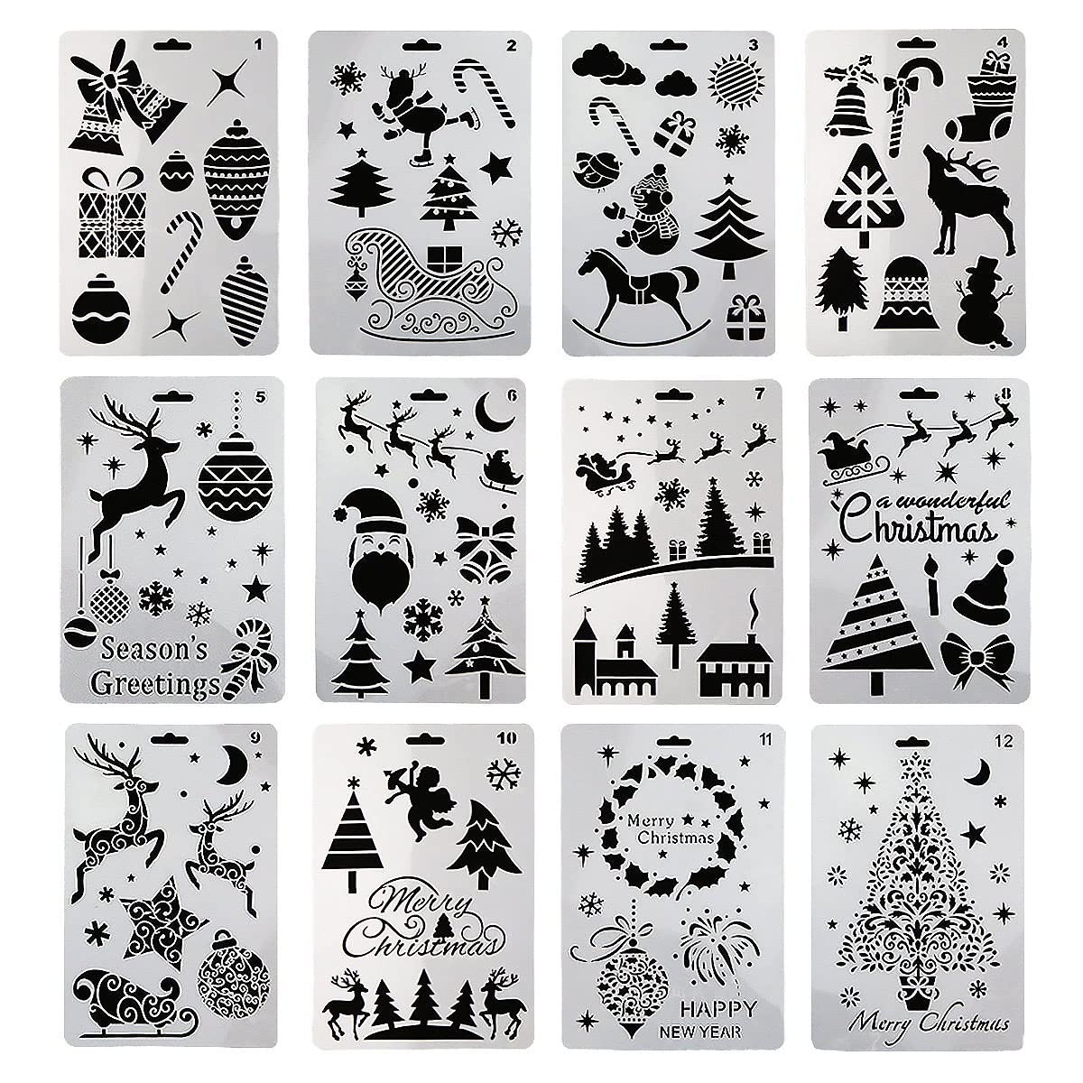 Pochoirs peinture RANY 12 en 1 pour réussir vos dessins de Noël
