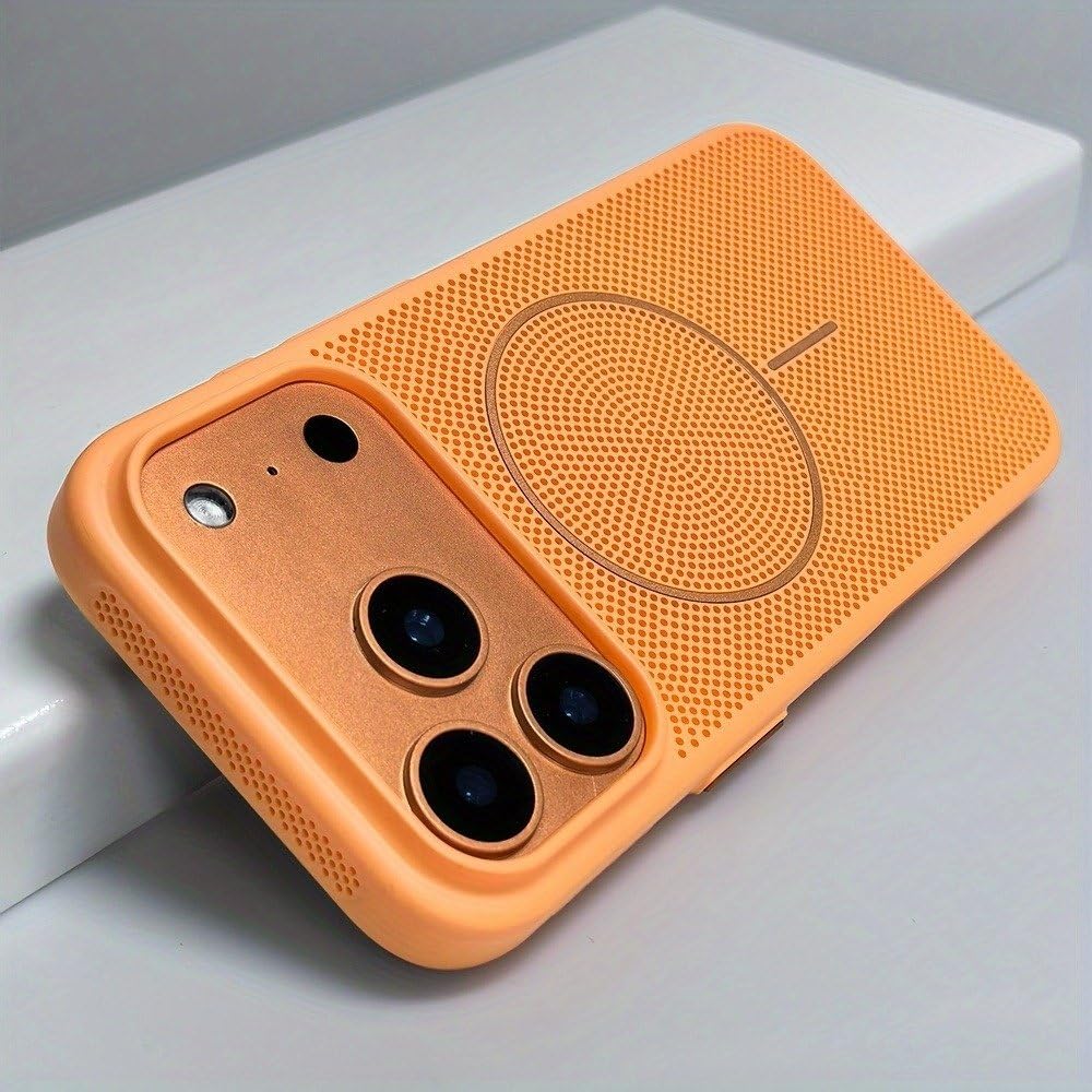 Chłodząca, oddychająca magnetyczna obudowa na telefon do iPhone'a 17 16 15 14 13 12 Pro Max 16 Plus 13 Pro 17 Air z rozpraszaniem ciepła, pomarańczowa, do iPhone'a 15 Pro