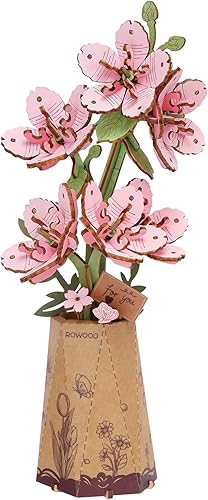 Rowood 3D Puzzles for Adults,DIY Wooden Cherry Blossom Bonsai Tree Botanical Collection Building Craft Kits for Women,Christmas/Birthday Gift- Sakura