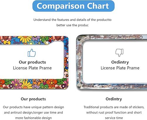 Miniatura 4 de Meikosks Marco de matrícula con escamas de sirena, marco de aluminio de metal para placa de automóvil, marcos personalizados, 2 agujeros con tapas