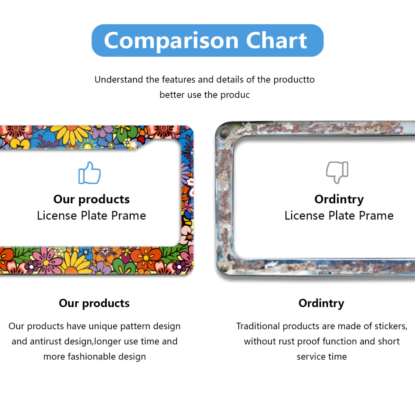 2-Pack Abstract Hippie Flower License Plate Frames – Aluminum 12x6 Inch Universal Holder With Screws