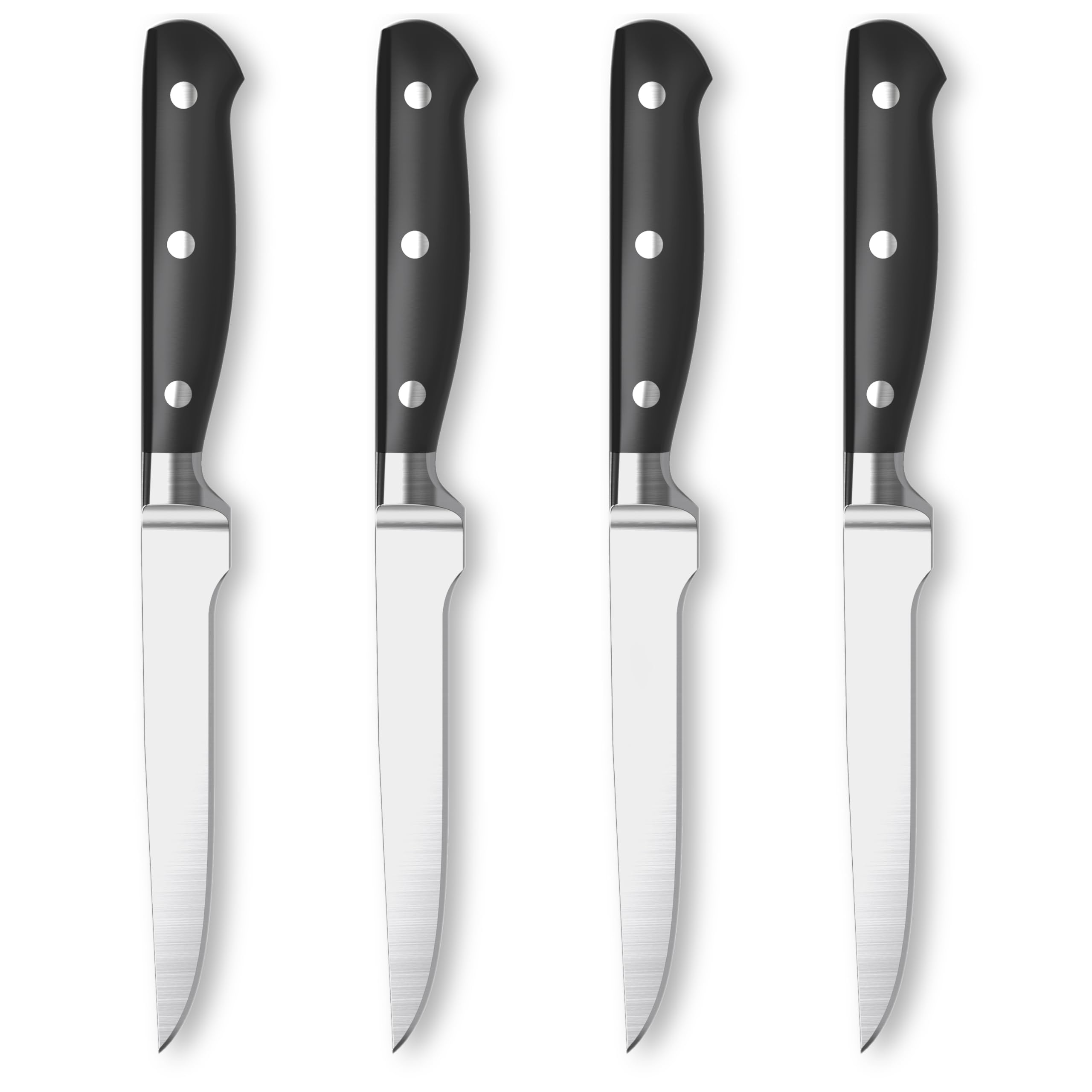 FOXEL Best Straight Edge Steak Knives Knife Set of 4, 8, or 12 Piece - Non Serrated Rust Resistant German High Carbon Stainless Steel Blade - Full Tang Handle Streak Knifes (4)