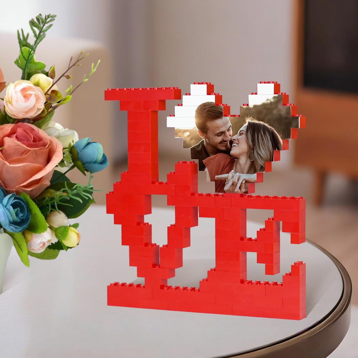 TNYKER Custom Love Photo Building Blocks Valentines Day Personalized DIY Adult Building Blocks for Birthday Building Bricks Set for Him Her Couples Lovers