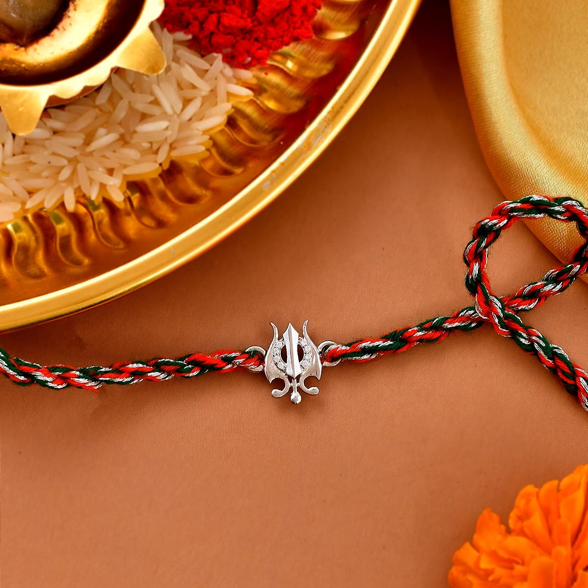 925 Silver Thread Rakhi with Roli Chawal Pack - Rakhi For Brother