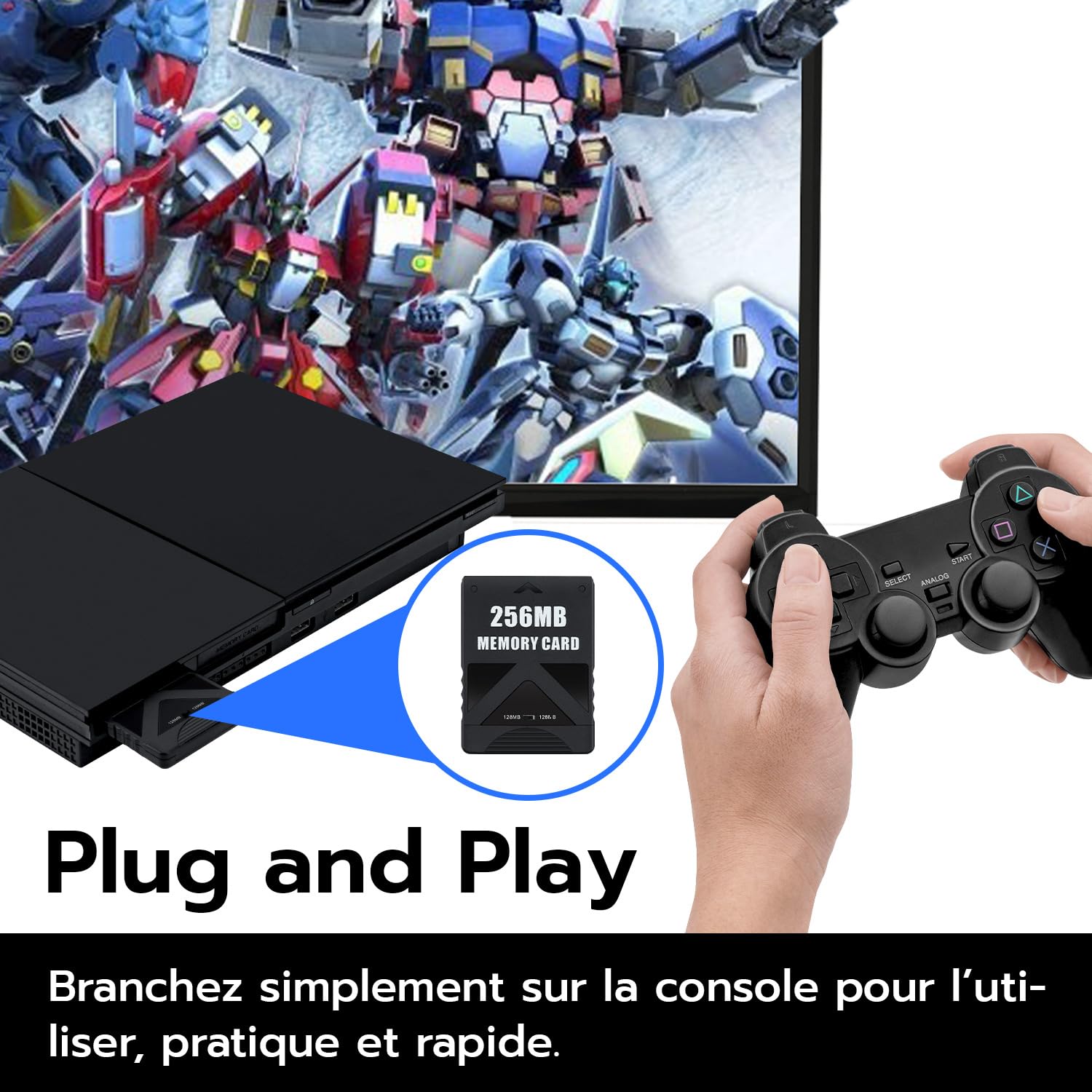 Wigearss Carte Mémoire PS2 256MB, Carte de Sauvegarde PlayStation 2 Haute Vitesse