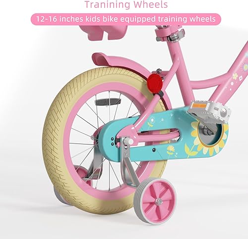 Miniatura 6 de Glaf Bicicleta para niñas de 3-5, 12, 14, 16 pulgadas, con ruedas de entrenamiento y asiento de muñeca de bebé, bicicleta para niños de 2 a 9 años,