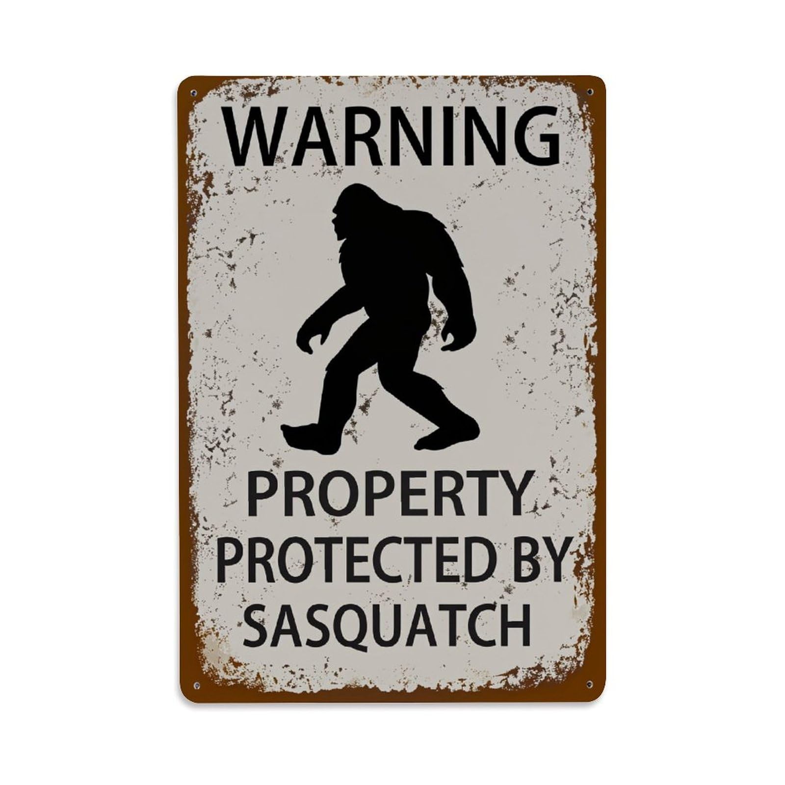 Jdfenggu Vintage Warning Property Protected By Sasquatch Retro Metal Tin Sign, Decor Art Poster For Bar, Home, Man Cave, Kitchen, Laundry Room Gift 8X12inch