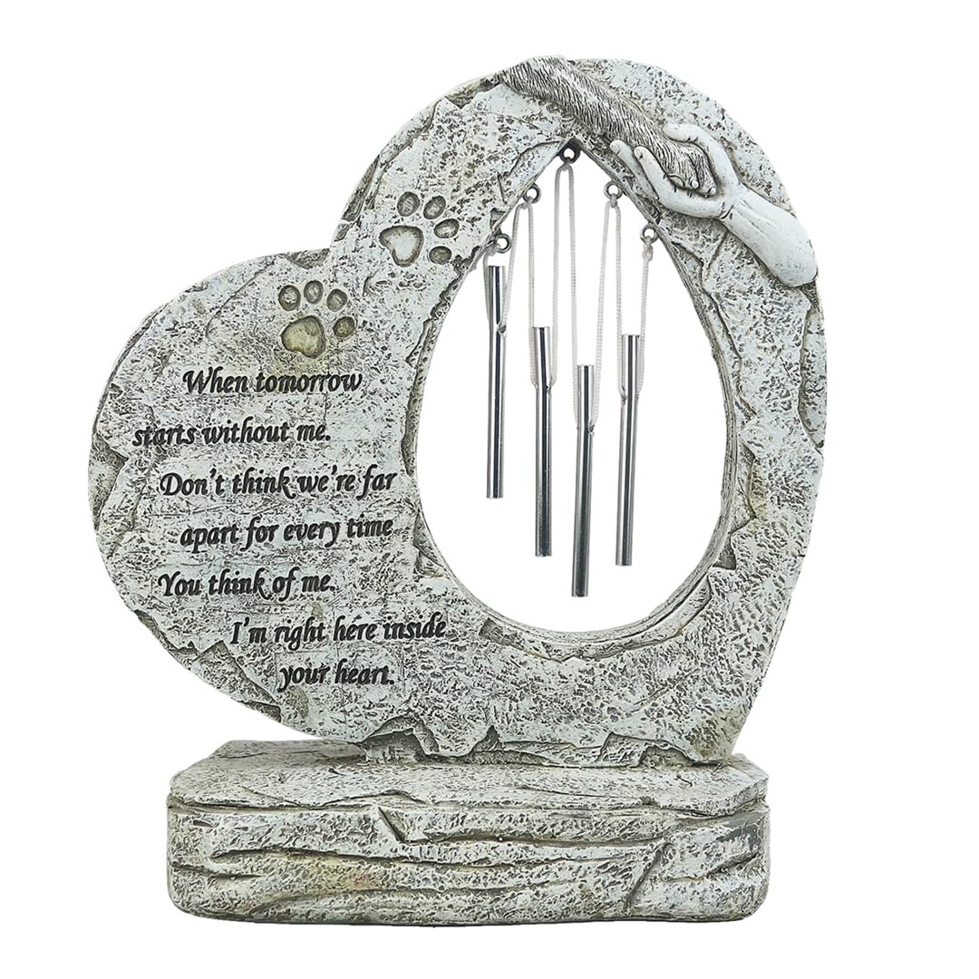 Pet Dog Memorial Stones Garden Stones with Wind Chimes, Sympathy Loss of Pet Dog Memorial Gifts Remembrance Gifts Outdoors Heart Shaped Grave Markes Headstones