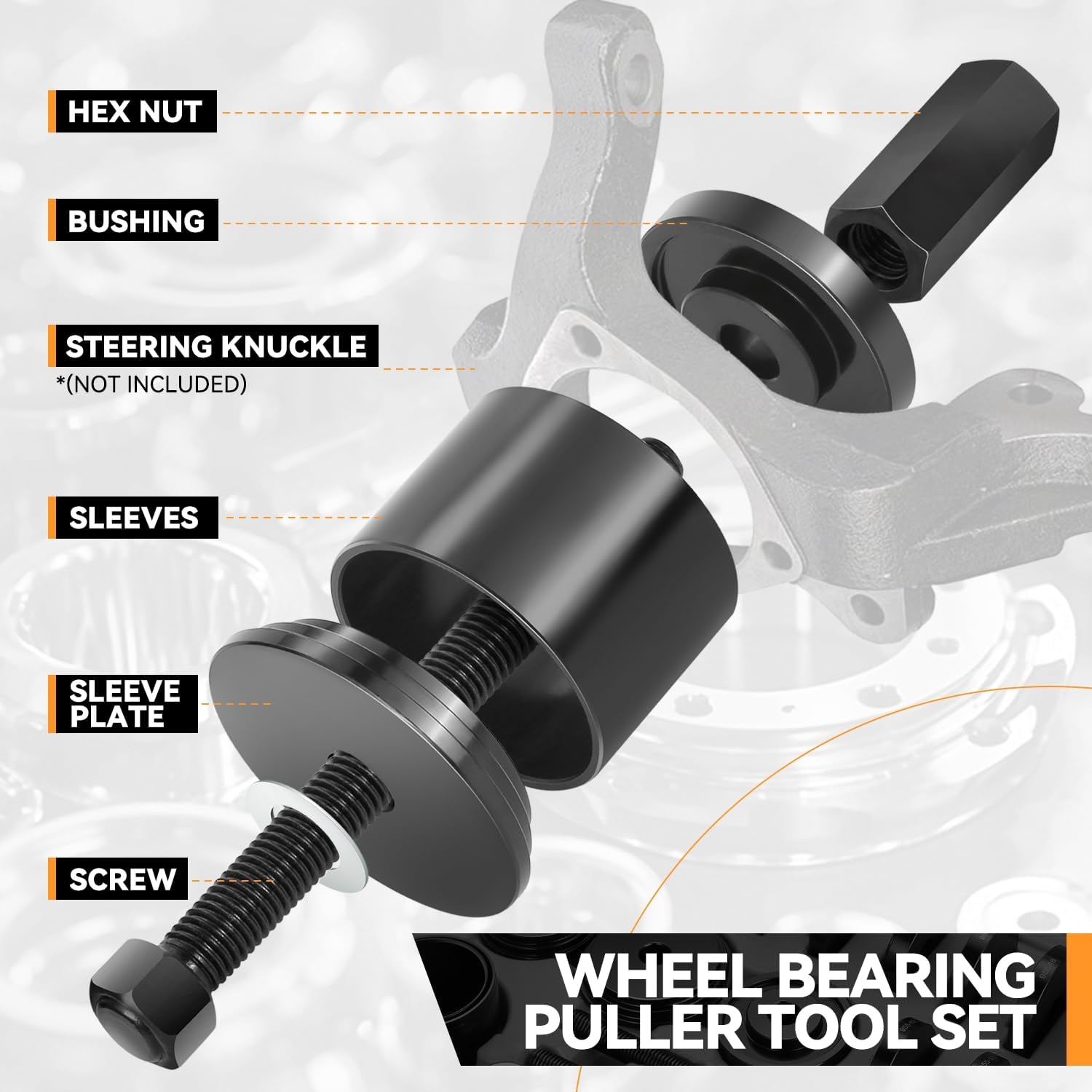 Auto Dynasty Wheel Bearing Puller Tool Set, 24Pcs Wheel Bearing Press Kit with Sliding Screws Universal Bushings Sleeves for Front Wheel Drive Bearing Removal Installation