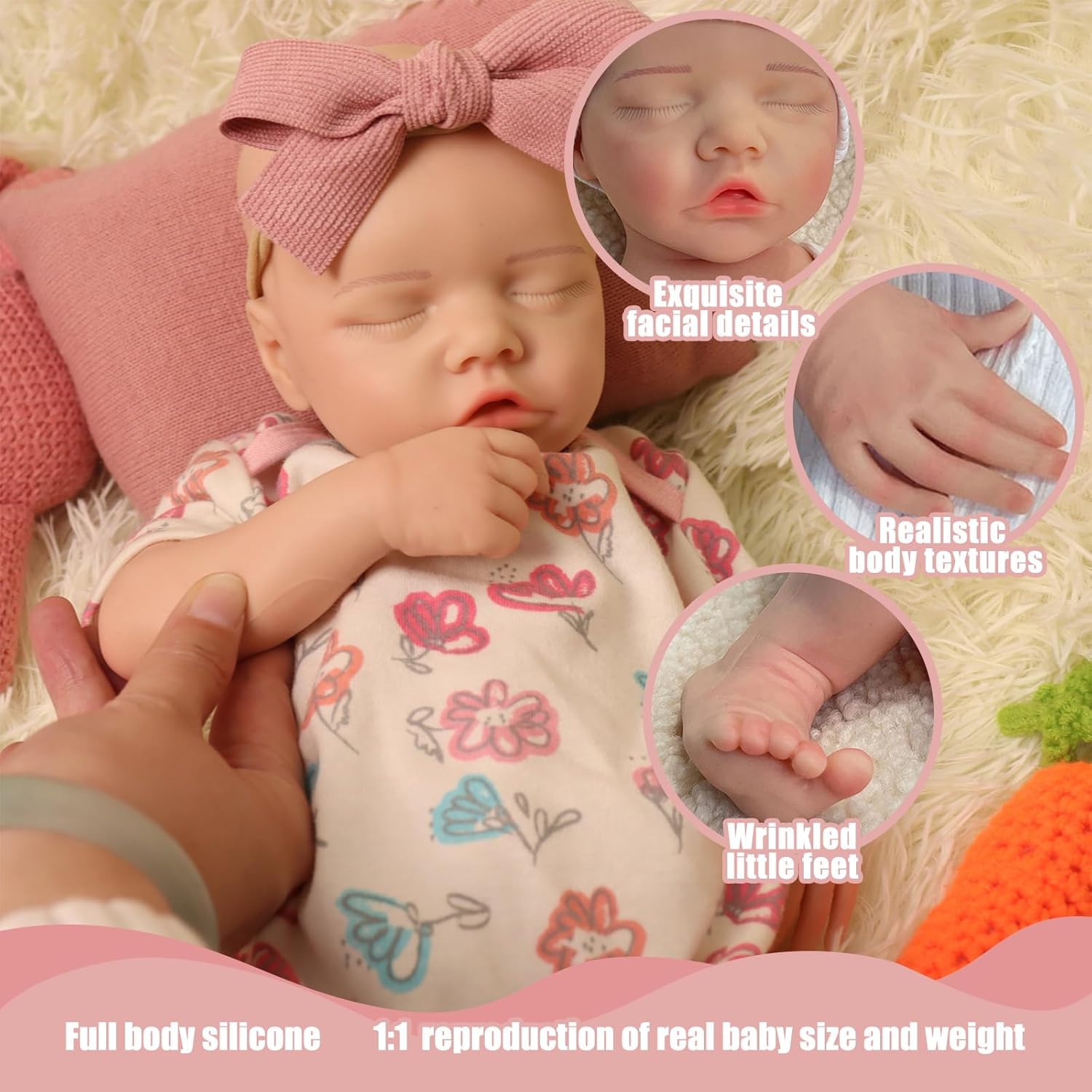 17 - Inch Full Solid Silicone Reborn Baby Doll Girl - Hand - Painted, Ultra - Lifelike Preemie Toy Ideal for Kids