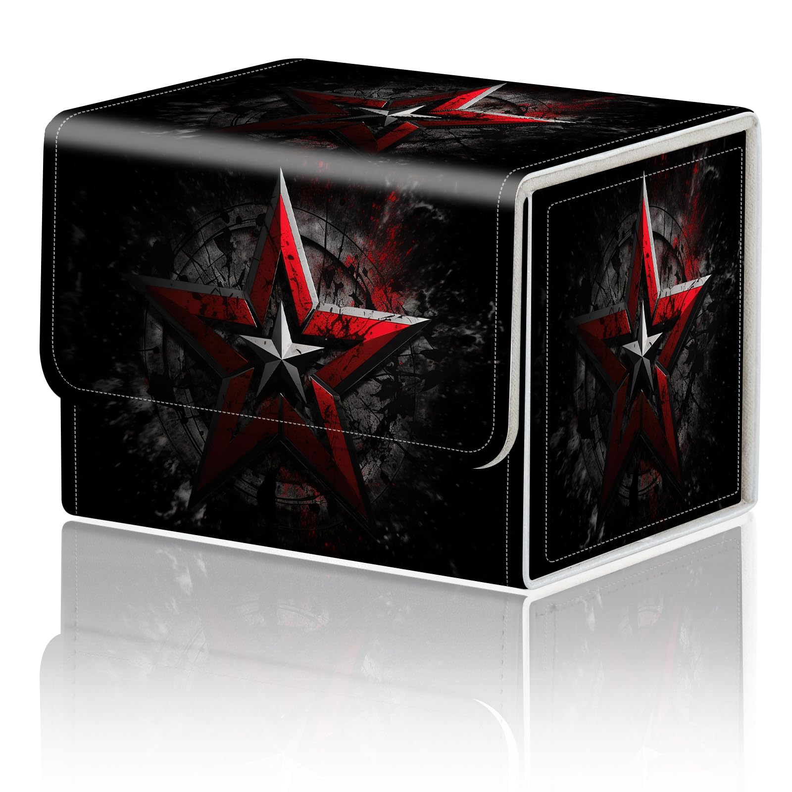 Card Game Storage Box TCG Deck Box MTG Card Box Organizer Trading Card Case Commander Deck Box TCG Card Storage Box Magnetic Closure Creative Pattern Up to 200 Cards, Red And Black Star Shield — image 1