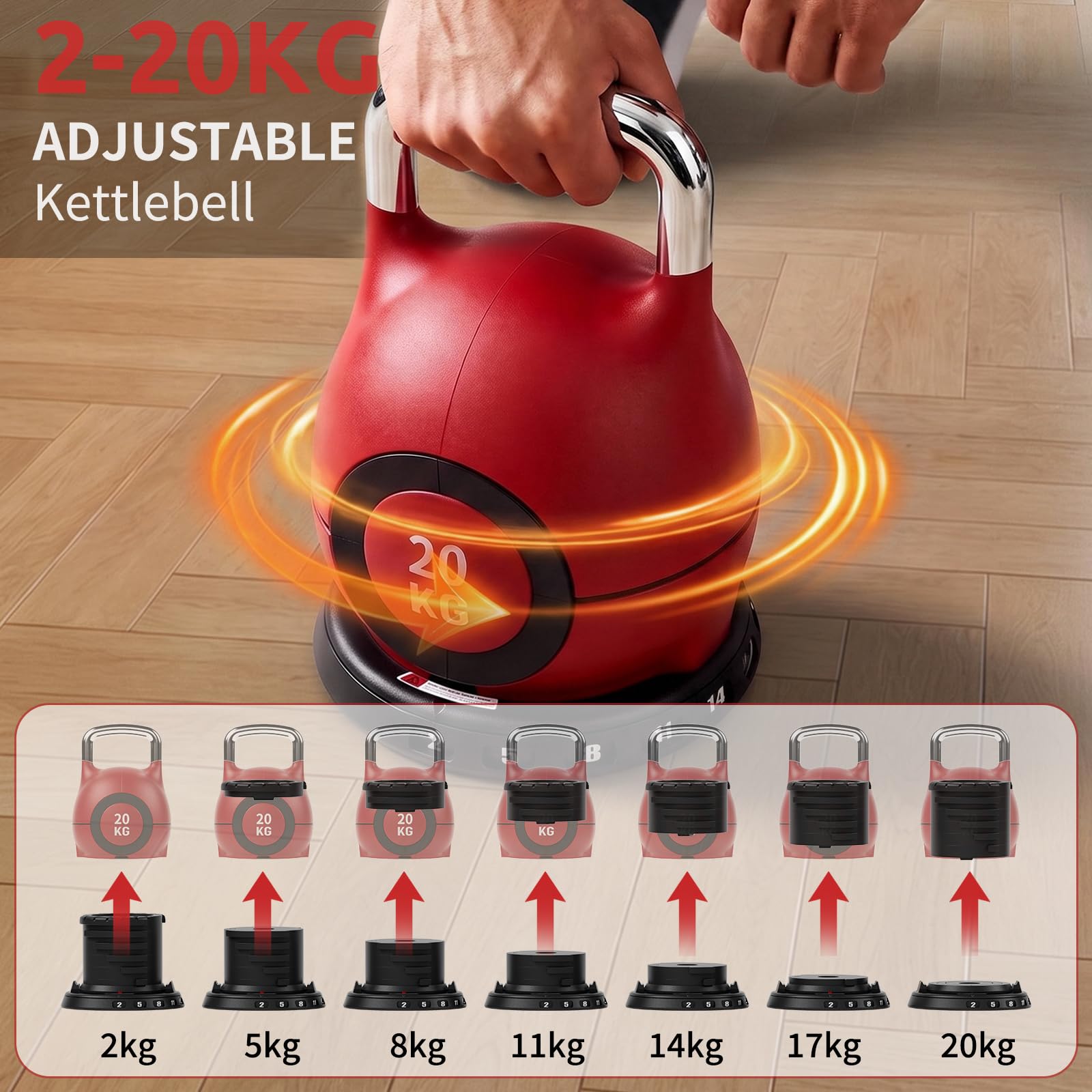 LIFERUN Kettlebell zestaw hantli 7 w 1 | Hantle kulowe do domu na siłownię, zestaw 6 hantli obciążeniowych, sprzęt fitness do domu