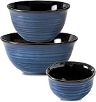 Hasense Mixing Bowls Set of 3, Ceramic Nesting Bowls for Kitchen Cooking, Baking, Prepping, Serving, Salad, Microwave and Dishwasher Safe, 20/40/84 oz, Blue