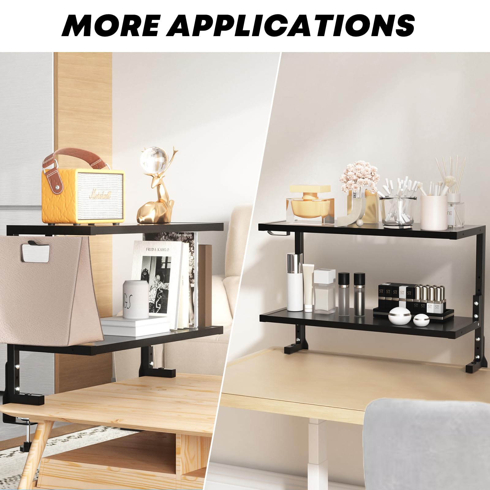 PUTORSEN 24-Zoll Clamp-on Schreibtisch Organizer - 2 Tier Schreibtisch Regal DIY Regal unter Schreibtisch für Gaming-Geräte, Tischzubehör und mehr, Schwarz