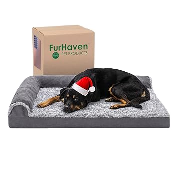 Furhaven Pet 44541087 Jumbo Two-Tone Faux Fur & Suede Deluxe Chaise Lounge Orthopedic Sofa Pet Bed, Stone Gray