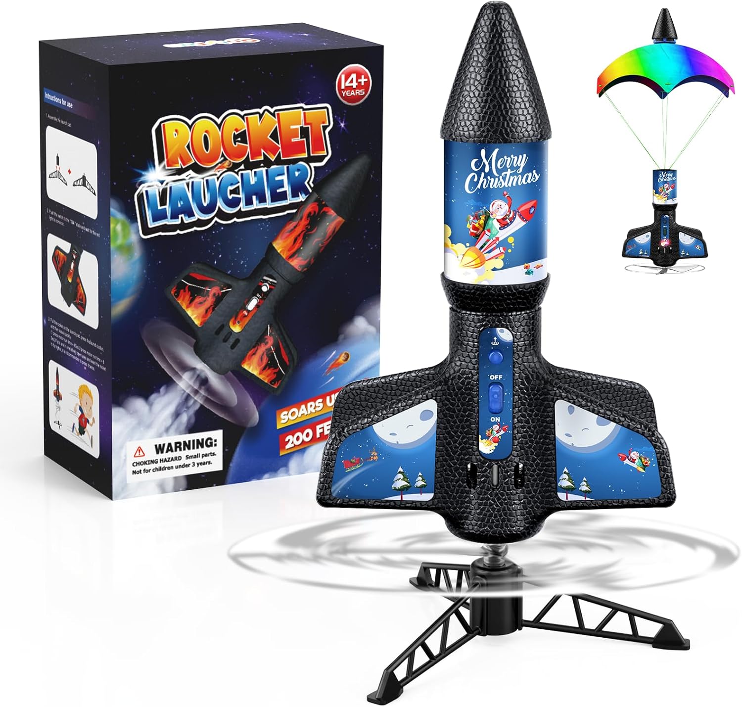 Rceico Rocket Launcher for Kids 200ft of Flight Altitude Model Rocket Kits with Launch Set, Parachute Safely, Outdoor Toys Christmas Birthday Gifts for Kids Boys & Girls Ages 8-13