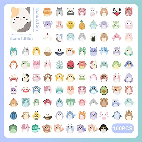 Miniatura 2 de simarro Paquete de 100 calcomanías bonitas, calcomanías de animales de dibujos animados para niños, calcomanías estéticas impermeables de vinilo,