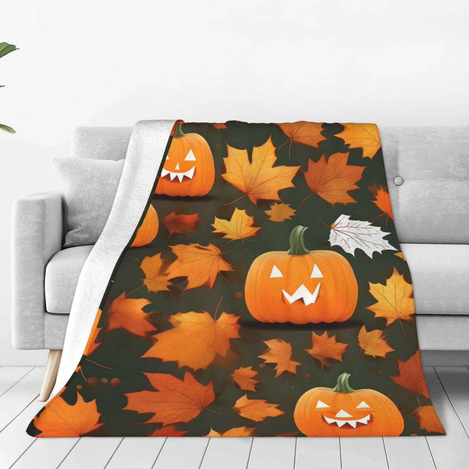 Couverture polaire douce et chaude grand confort thermique avec motif citrouille