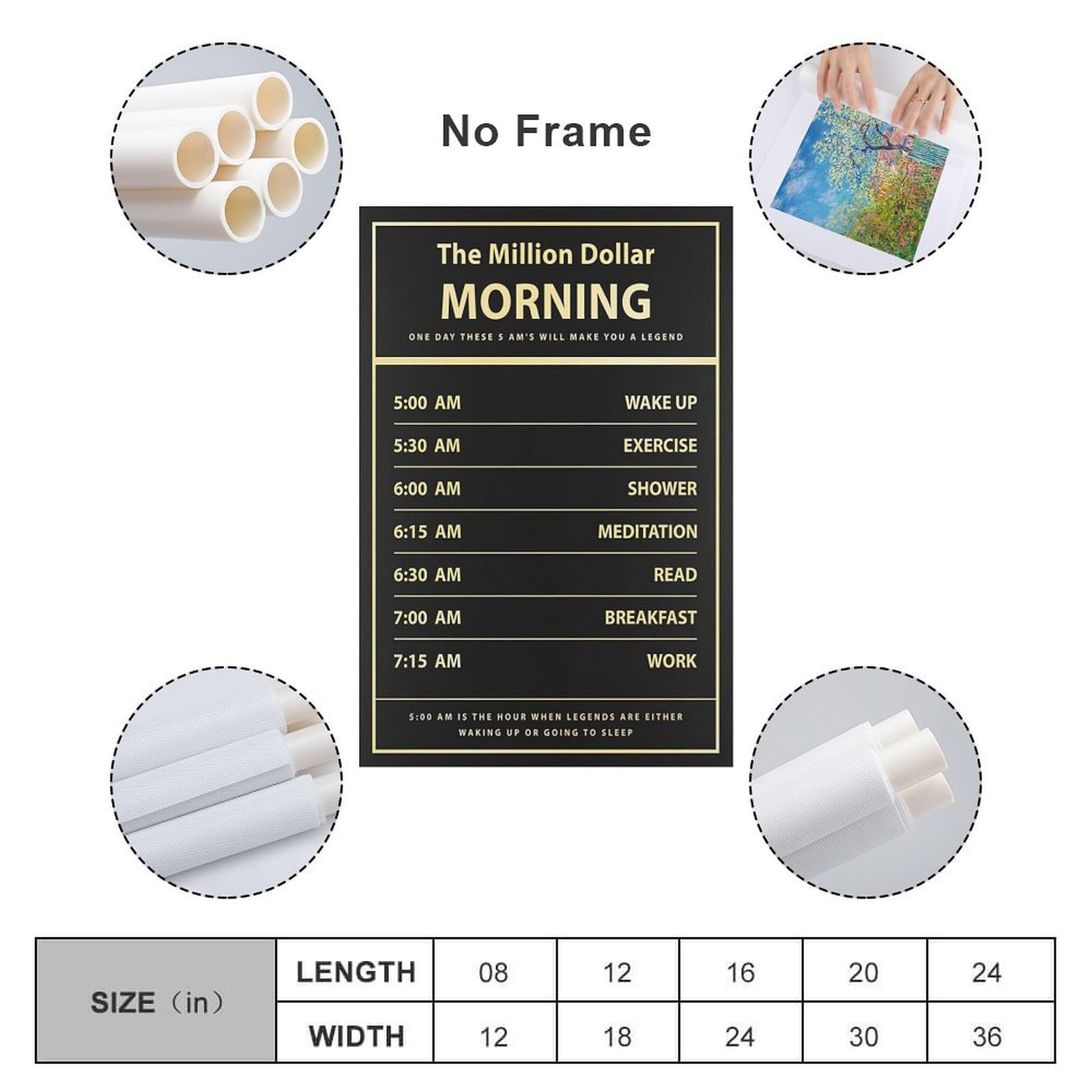 LZTEN Póster motivacional de pared con texto en inglés "The Million Dollar Morning" para decoración de oficina, cartel de emprendimiento, cita de dinero, oficina L