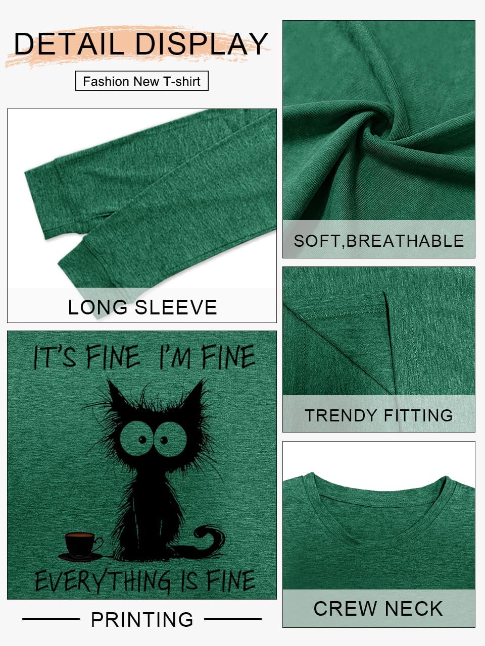 Womens Funny Saying I'm Fine Everything is Fine Sweatshirt Humor Graphic Tee Casual Loose Long Sleeve Cute Cat Tops - Image 4