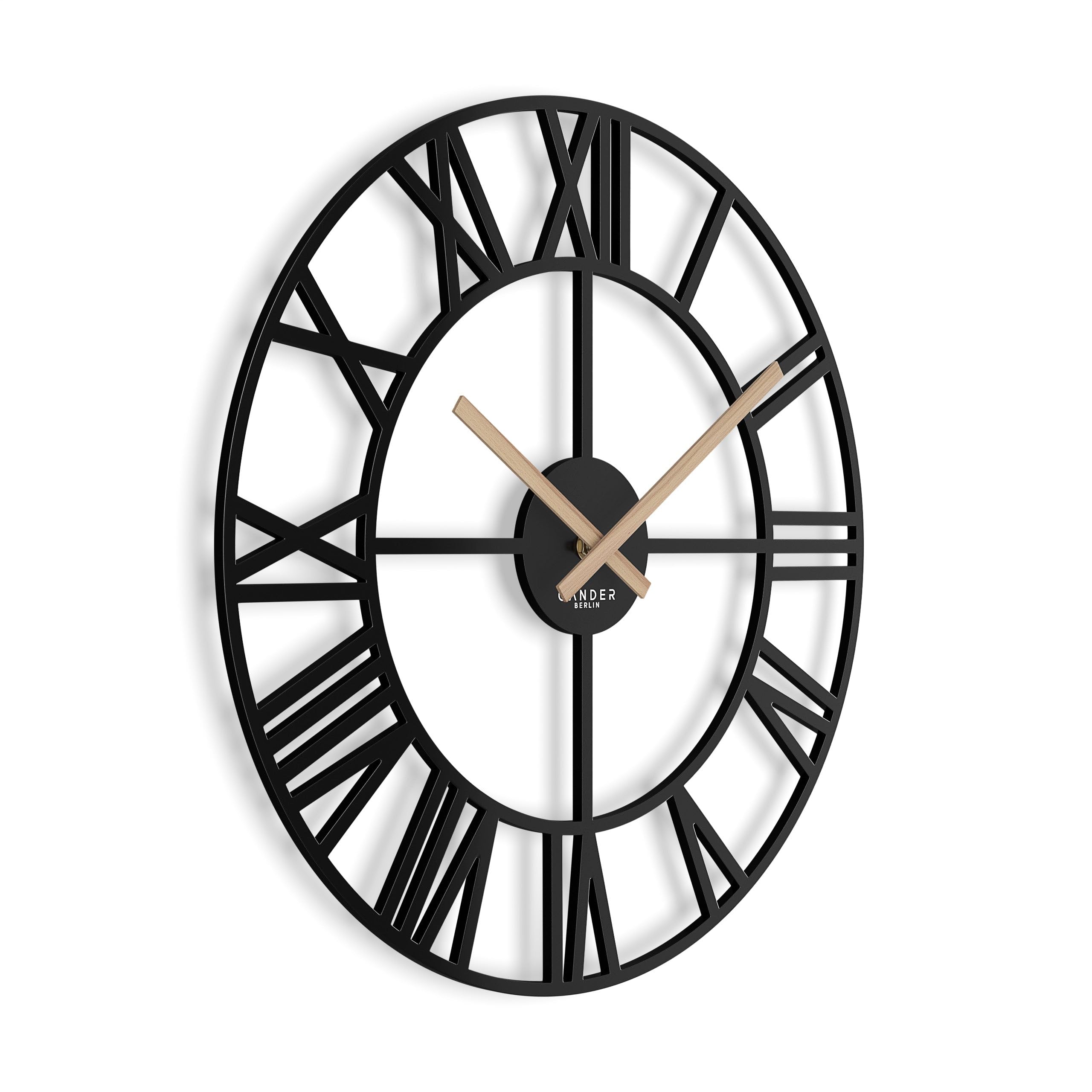 Cander Berlin ALTARA Vintage XXL Wanduhr lautlos 40 cm Metall Holz-Zeiger ohne Tickgeräusche modern schwarz Wohnzimmer