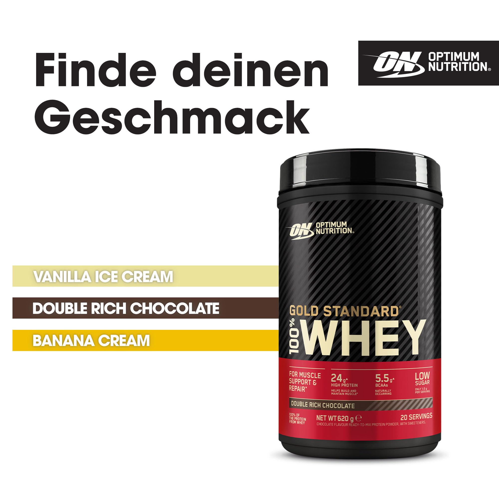 Optimum Nutrition Gold Standard 100% Whey, Proteinpulver, Geschmack Double Rich Chocolate, 620g, 20 Portionen