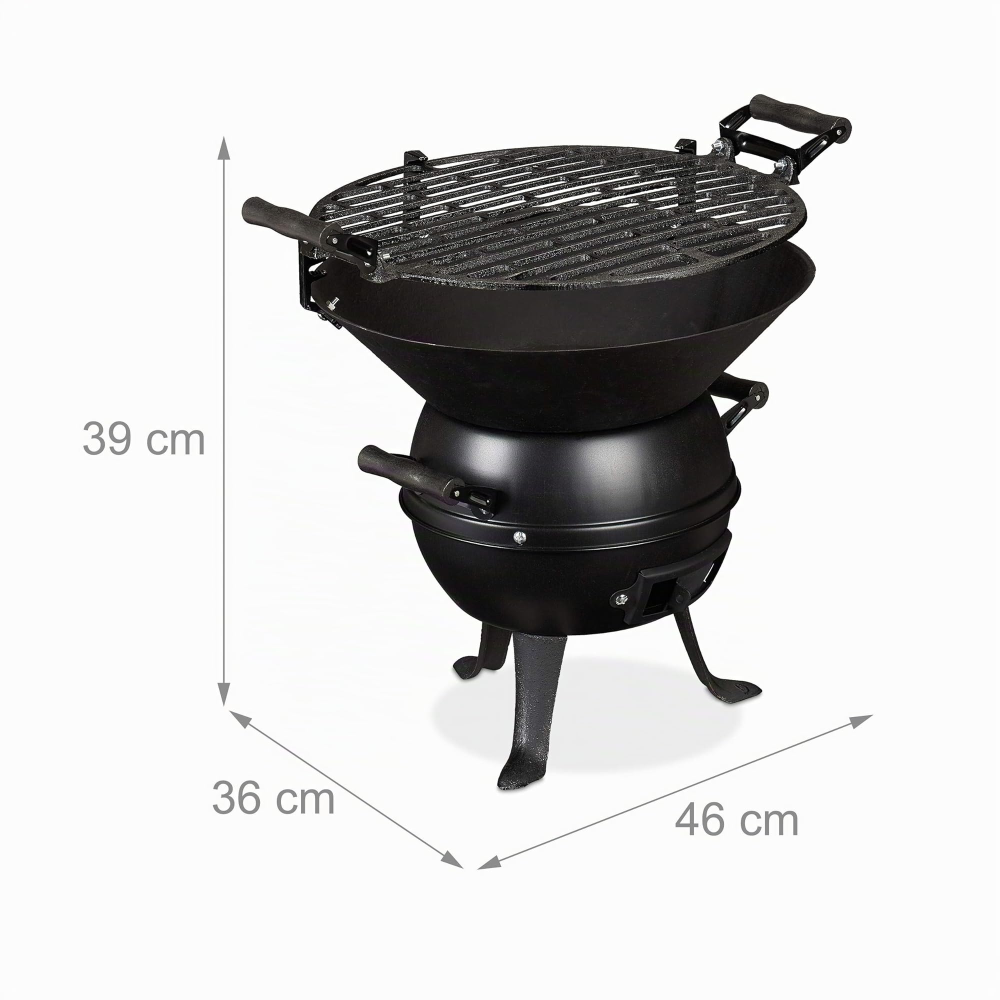 Relaxdays Grill, in Ghisa e Acciaio, Regolabile in Altezza, Portatile, Barbecue, Graticola di Cottura, Ø: 35 cm, Nero