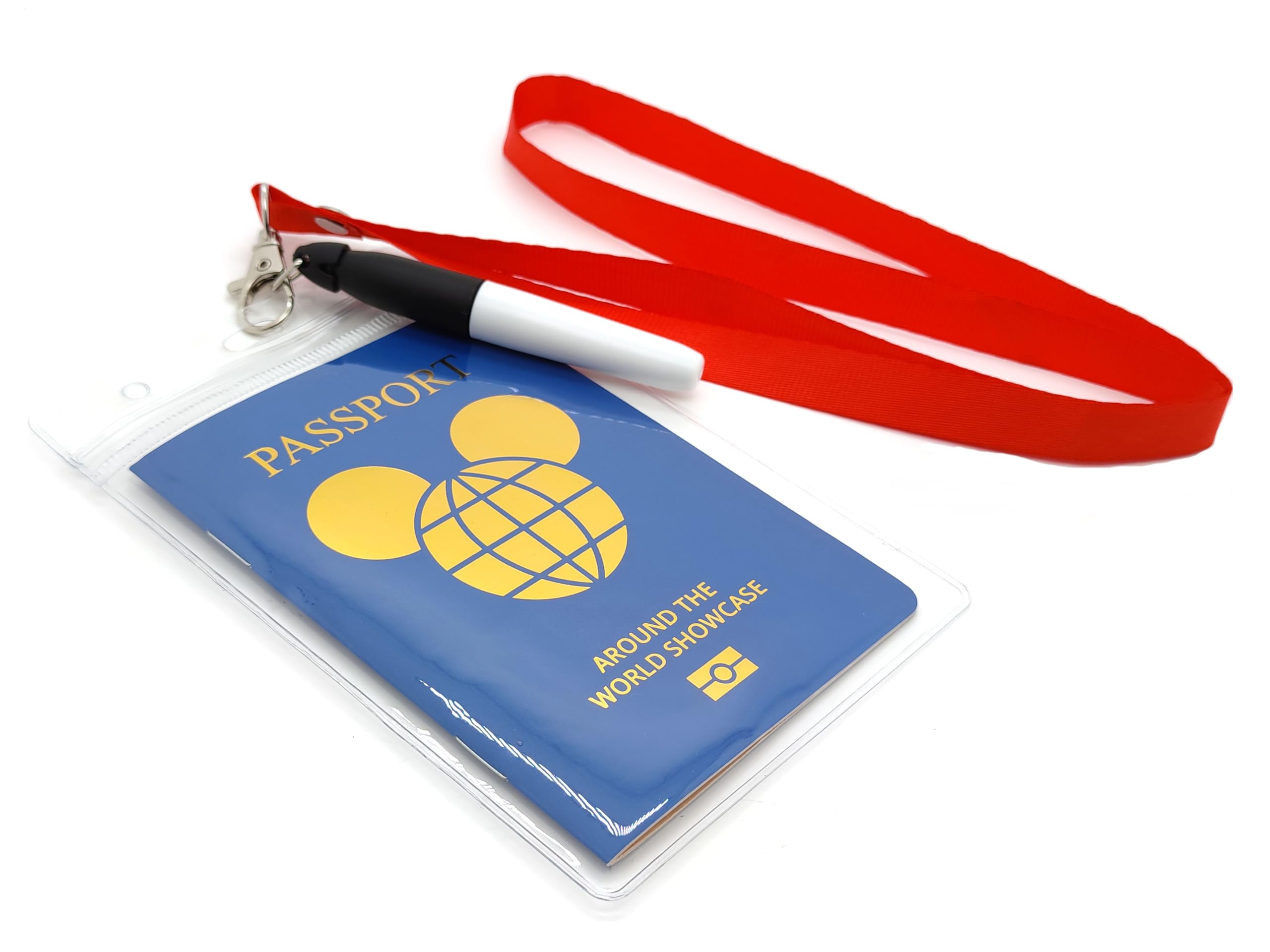 ASVP Shop Epcot Passport Holder, Red, Unisex-Adults, Cardstock, Epcot Travel, Includes Lanyard, Pen, ID Card Holder