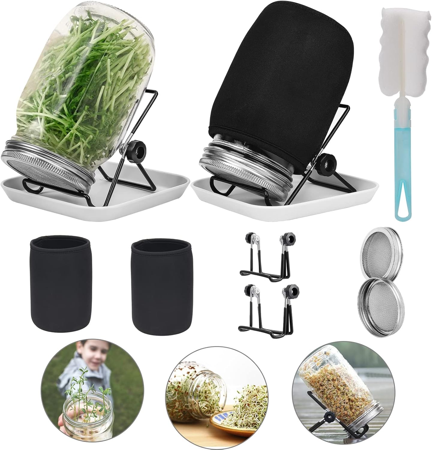 Sprouting Kit, 2 Sprouting Jar Kit, Wide Mouth Quart Mason Jars with