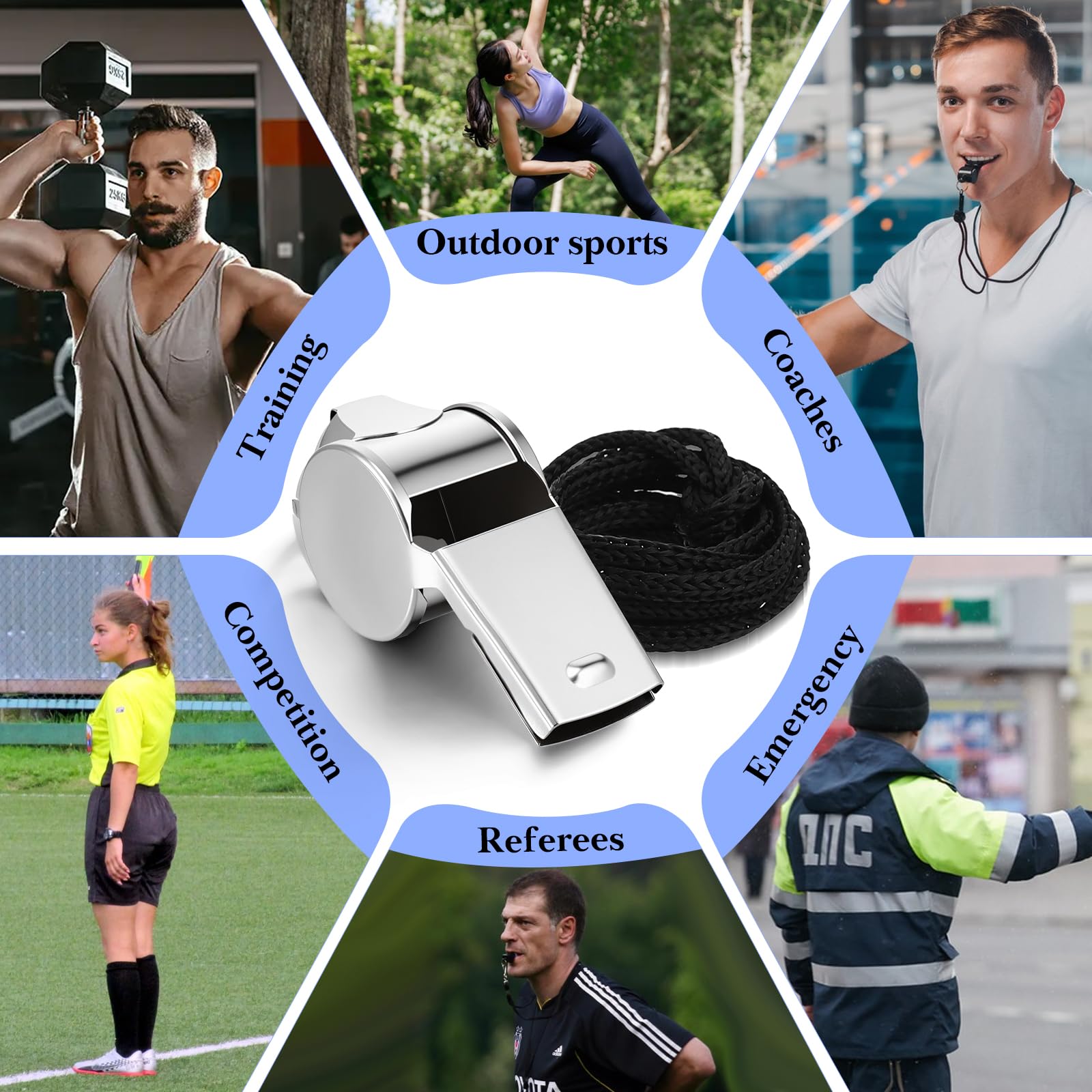 Gwizdek ze stali nierdzewnej, 6 sztuk, gwizdek sędziowski, gwizdek sportowy, gwizdek ze smyczą na klucze, do trenera piłki nożnej, treningu psa, wychowania fizycznego, 6 sztuk