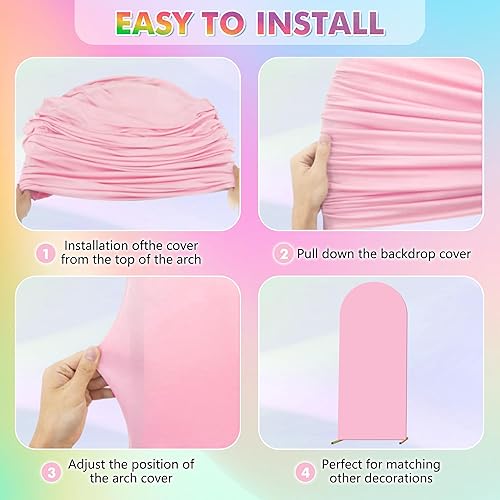 Miniatura 5 de Juego de 3 fundas de telón de fondo de arco con pancarta de fiesta, fundas de telón de fondo de boda de elastano ajustadas de 4 pies, 5 pies y 6