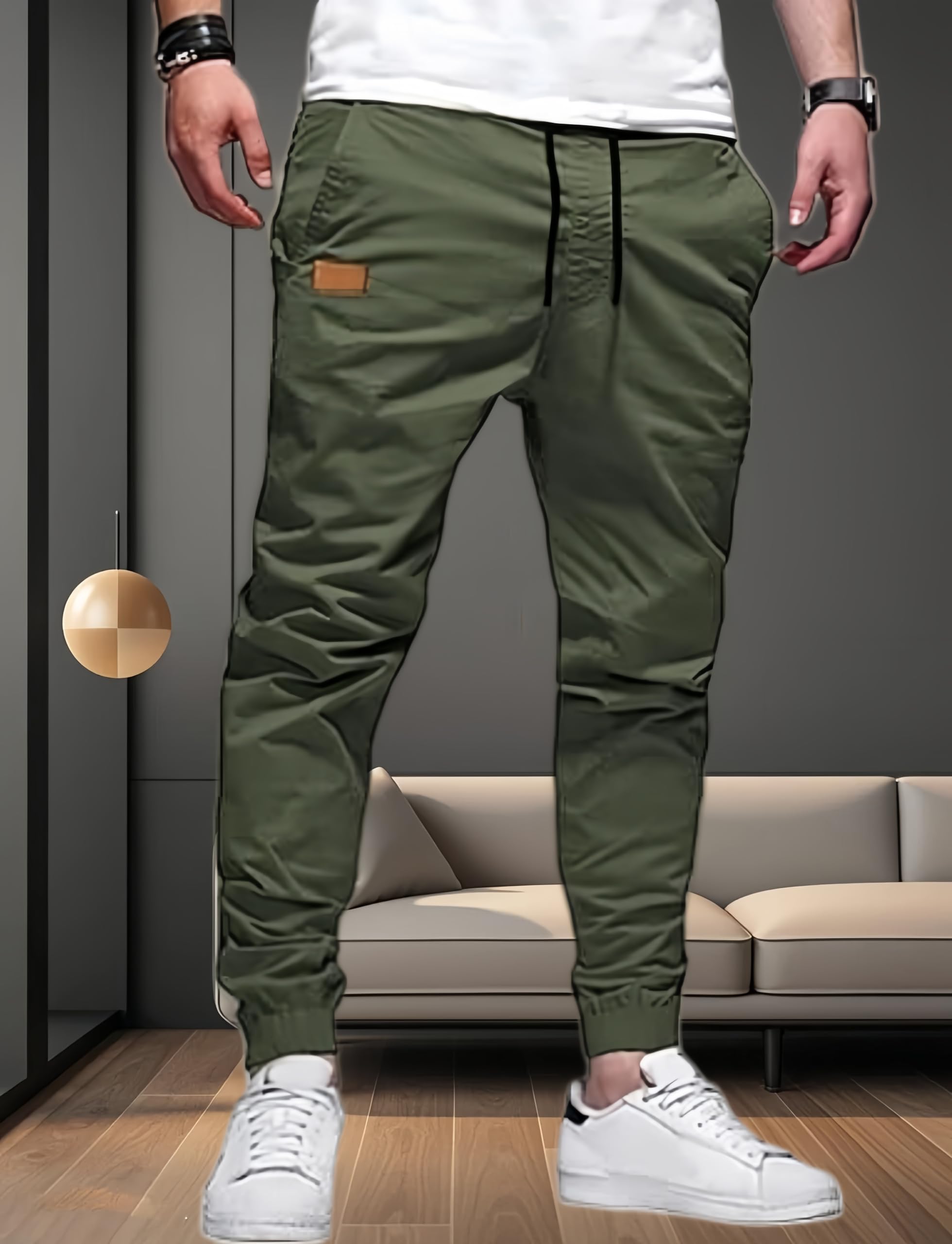 Mens Casual Joggers Pants Cargo Chino Pants Cotton Drawstring Hiking Outdoor Twill Jogger Pants — view 6