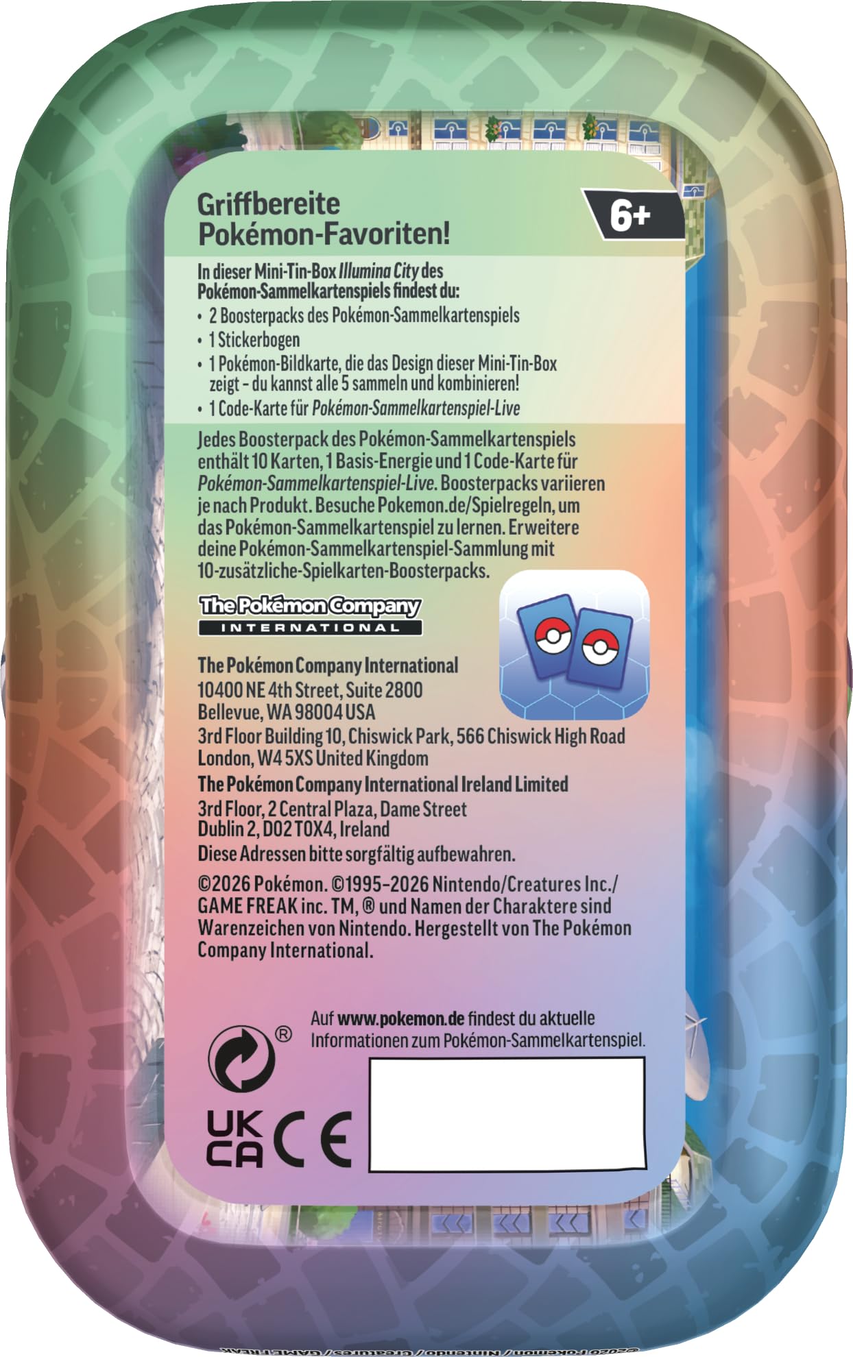Pokémon-Sammelkartenspiel: Mini-Tin-Box Illumina City: Galagladi & Viscora (2 Boosterpacks, 1 Bildkarte und 1 Stickerbogen)