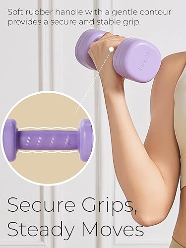 Miniatura 4 de Juego de mancuernas ajustables moradas de 2 a 5 libras y kit de pilates rosa