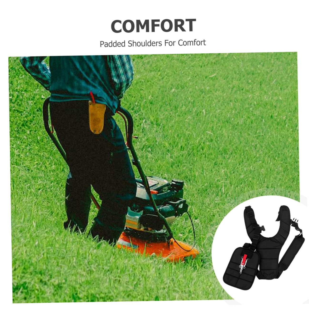 Happyyami Cinturón Recortador de Doble Hombro Acolchado, Nylon Negro | Ajuste Hebilla en Cintura, para Desbrozadora y Cortadora de Maleza, Reparto Uniforme de Carga