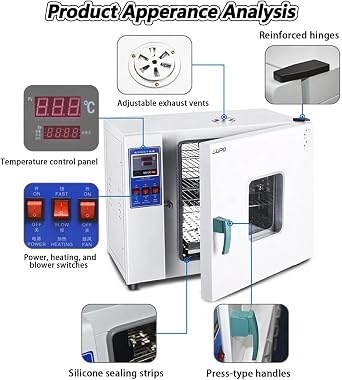 Electric Blast Drying Oven, 16L/43L Laboratory Oven with PID Digital Temperature Controller, Horizontal Airflow Drying for Lab, 2 Adjustable Stainless Steel Trays