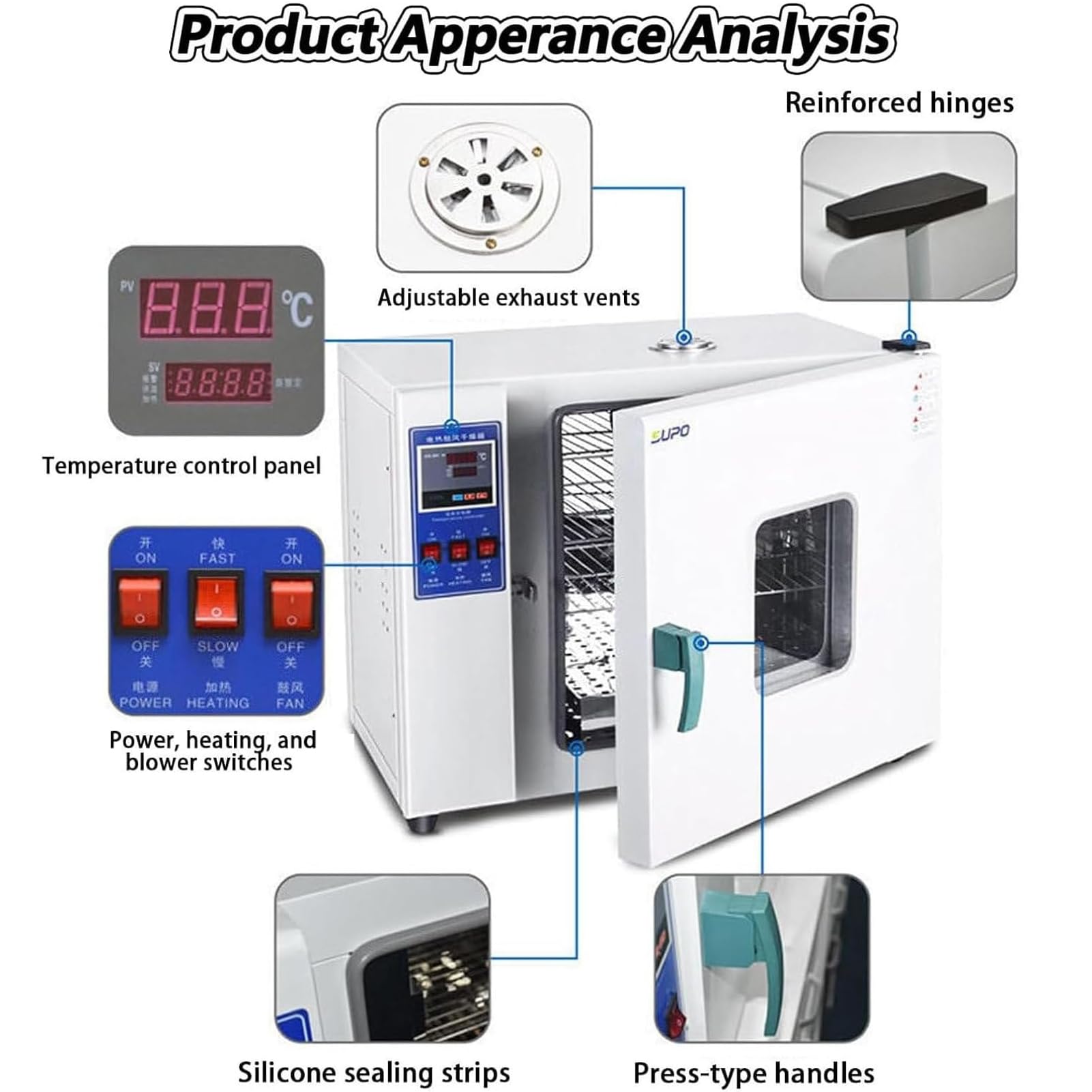 Horno De Secado por Soplado EléCtrico 500w/800w, Horno ConveccióN Digital Industrial 2 Niveles, Control Temperatura Inteligente para Secado Y Horneado