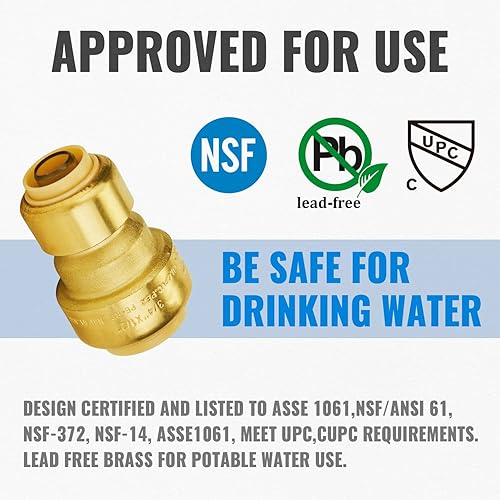 Miniatura 2 de SUNGATOR Acoplamiento reductor, acoplamiento recto de ajuste a presión de 34 pulgadas por 12 pulgada, PEX empujar para conectar, cobre, CPVC, PE-RT,