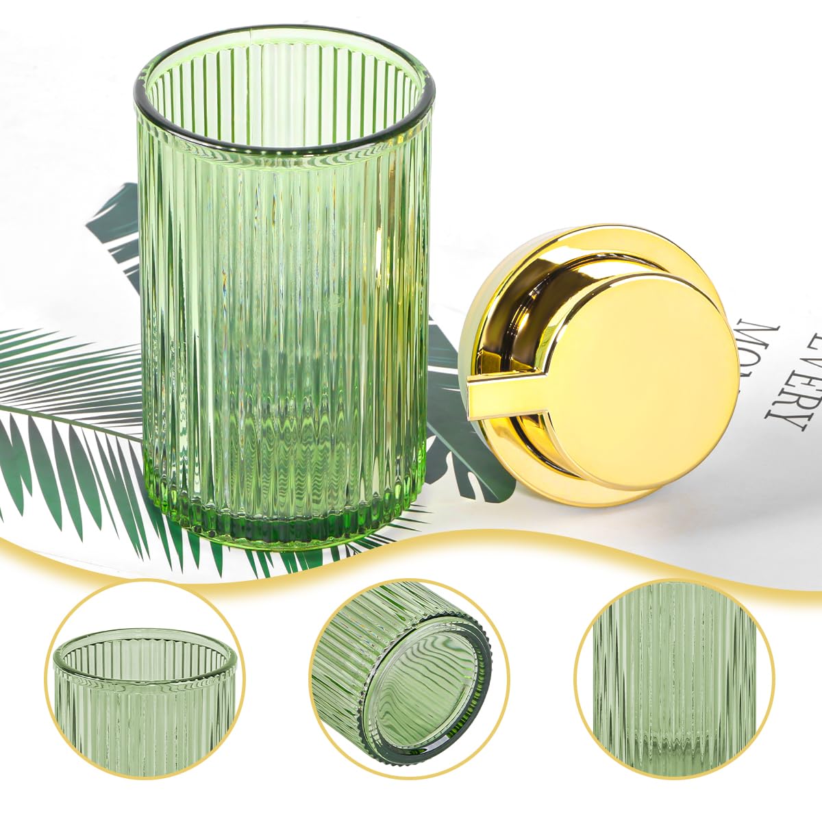 Schaumseifenspender, Badezimmer, grünes Glas, Schaumseifenspender, nachfüllbar, 340 ml, Schaumpumpenbehälter mit Goldener Pumpe, dekorativer schlanker Gerippter Spülseifenspender für Küche