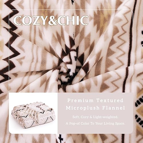 Miniatura 6 de CASAAGUSTO Manta Boho - Mantas Decorativas Beige y Gris con Borla, Manta Bohemia de Franela Estampada para Silla, Cama, Sofá, Sillón (50 * 60, Beige