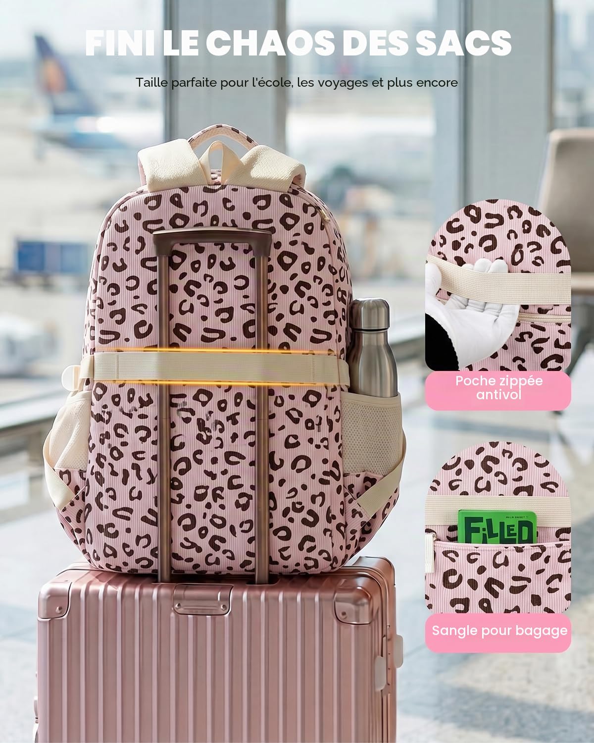 Amythe Cartable École Filles Compartiment Laptop Lycée Collège Grand, Fleur | Compartiment Laptop Lycée Collège Grand Daypack Cord Imperméable Fleur Multi-Poches Spacieux Robuste pour École Voyage