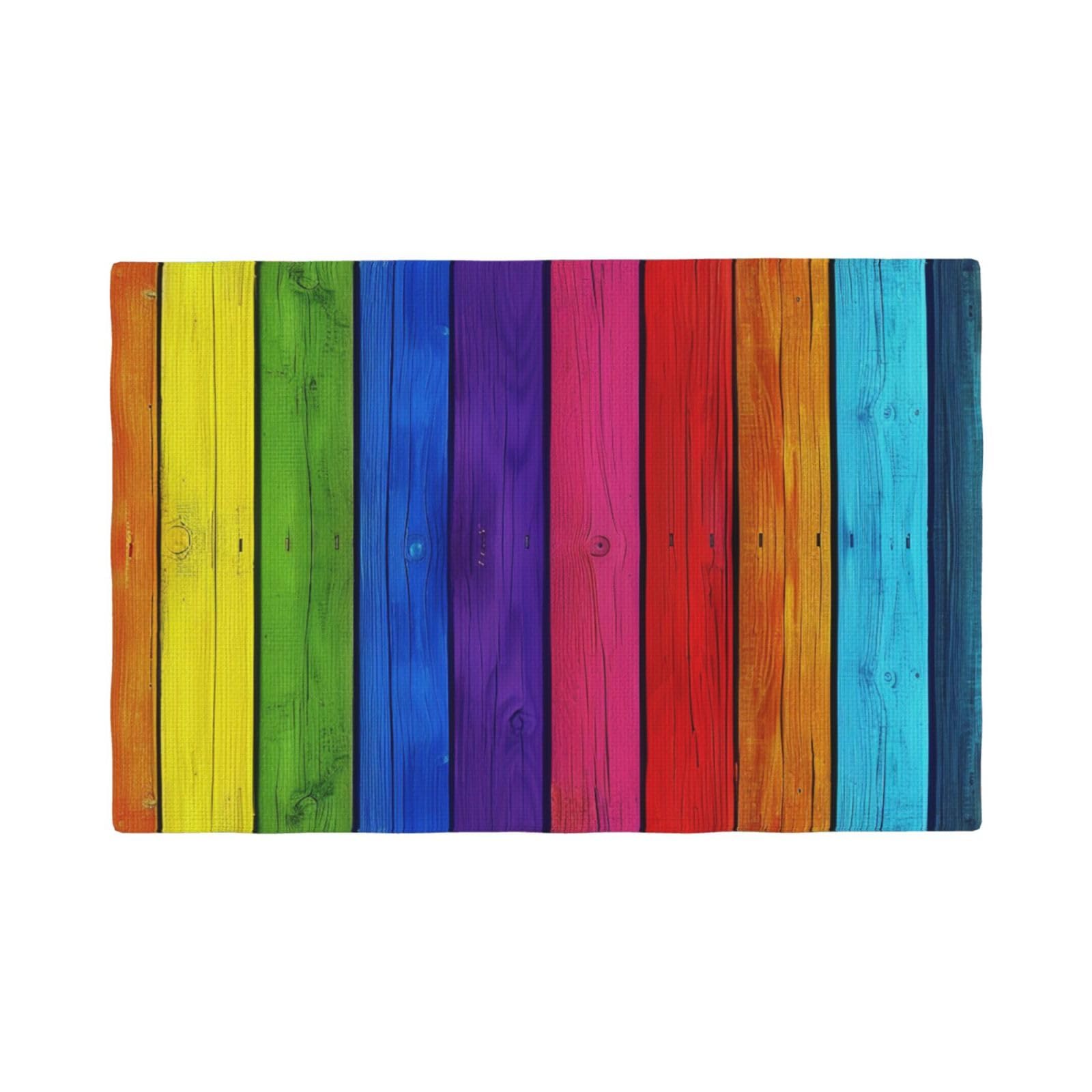 Rainbow Colored Wood Background Print Placemats Set, Heat Resistant Washable Placemat 12x18in Table Mats for Party Kitchen Dining Table Decoration Indoor Outdoor, Six Piece