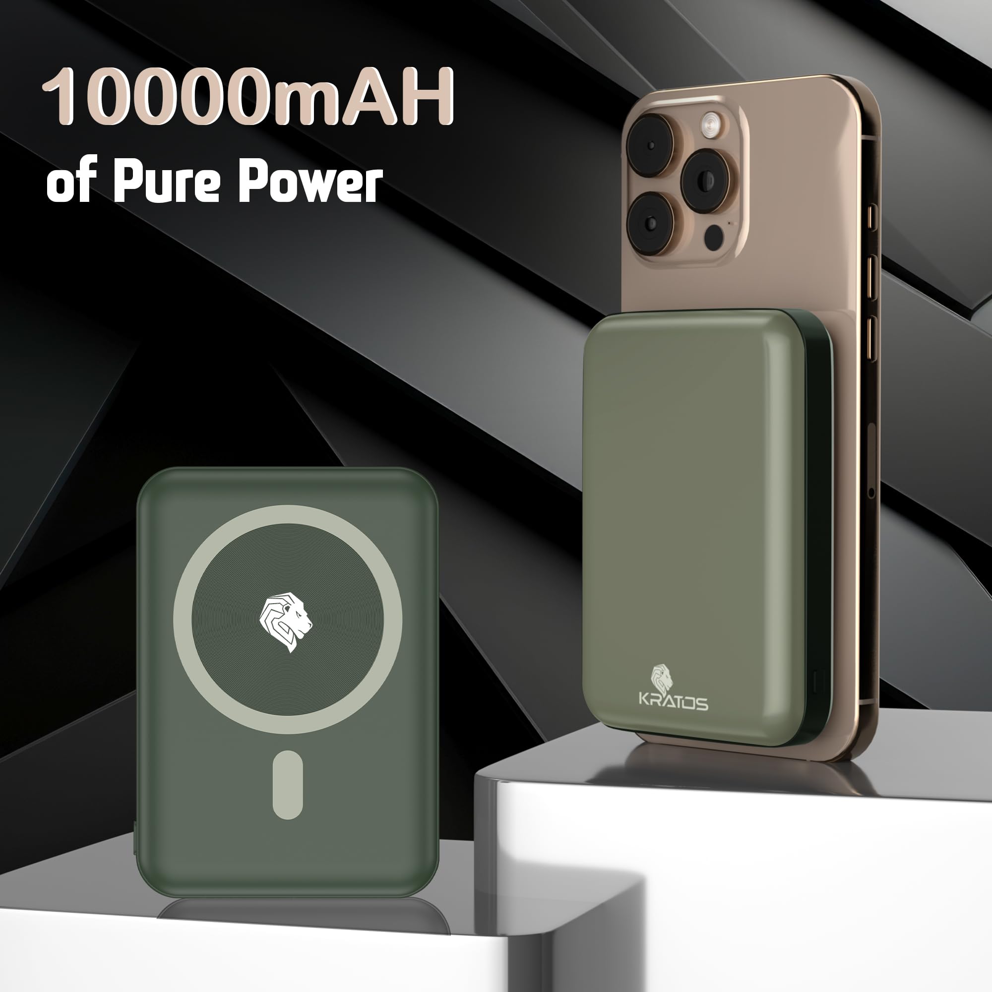 Kratos Magsafe Wireless Power Bank 10000mAh, 22.5W Fast Charging with 15W Wireless Output, Strong Magnetic Hold, USB Type-C, Compatible with iPhone 12 & Above, Android Qi Devices (Green) — Amazon image 3